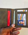 Army Green Military Card Holder - Tactical Style Leather Wallet with ID