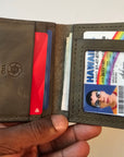 Army Green Military Card Holder - Tactical Style Leather Wallet with ID