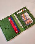 Vibrant Green Leather Card Wallet - Bold Handcrafted ID Holder Design