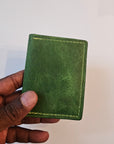 Vibrant Green Leather Card Wallet - Bold Handcrafted ID Holder Design