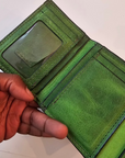 green leather wallet ID slot
