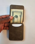 Handcrafted Leather Money Clip - Olive Green- | Premium Full-Grain Leather | Tad Leathers"