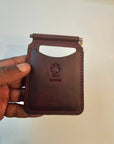 Handcrafted volcano red textured leather money clip by Tad Leathers