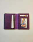 Leather Purple Wallet ID Card Holder Minimalist Cardholder