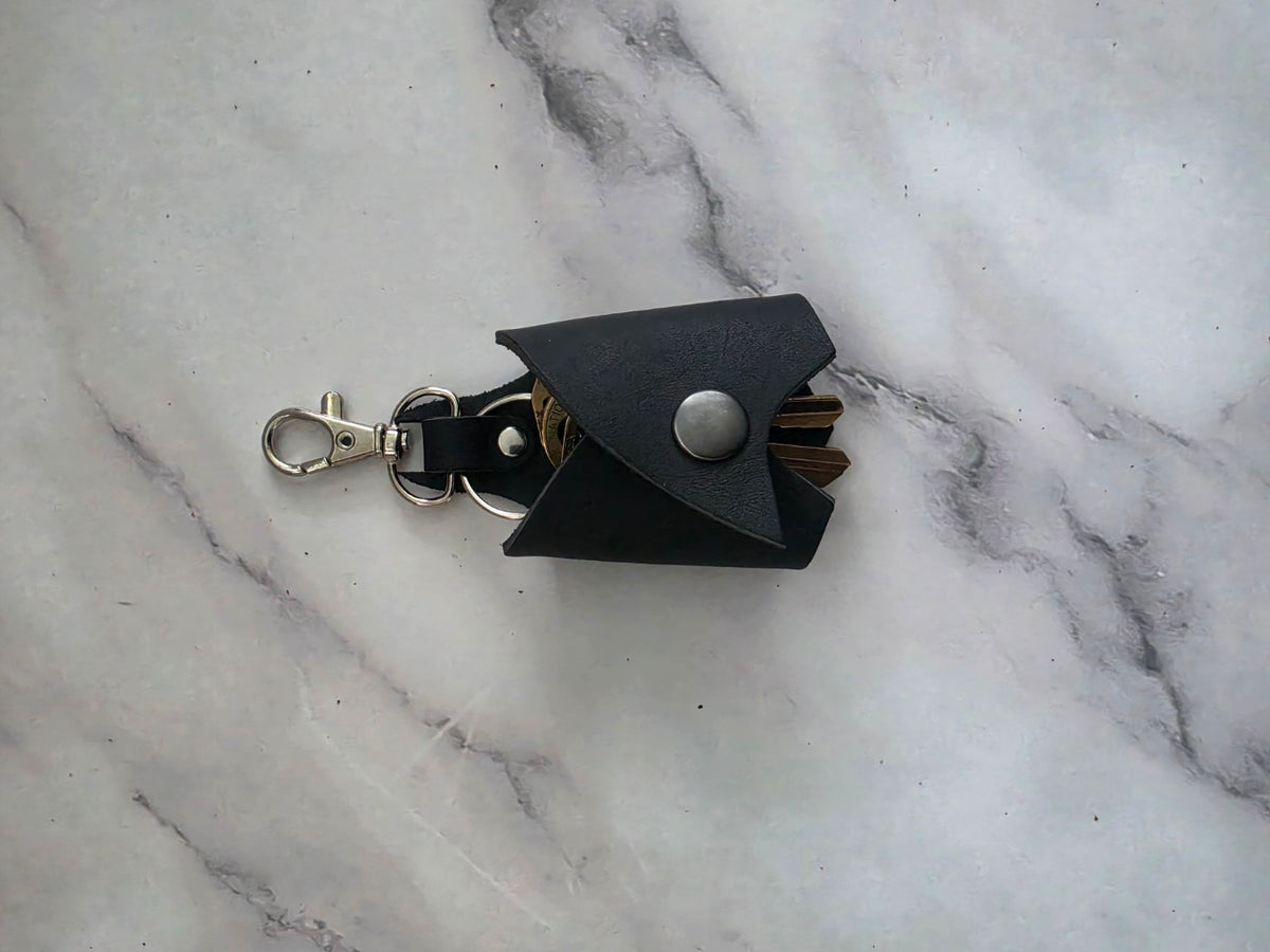 Midnight Bat leather key holder closed side view