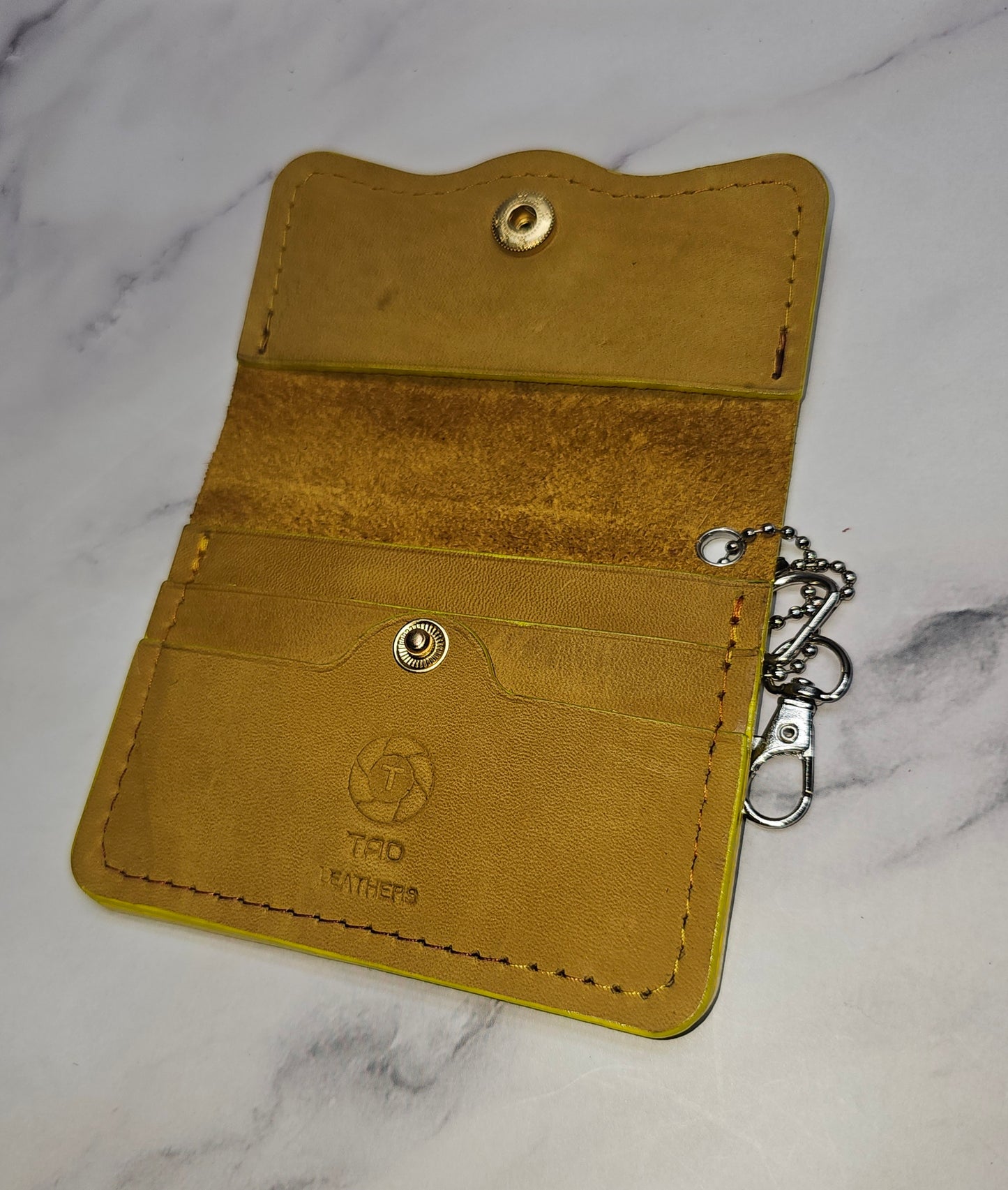 Yellow Leather Snap Wallet - Compact and Stylish - Tad LeathersBest leather walletExotic leatherLeather walletTad Leathers