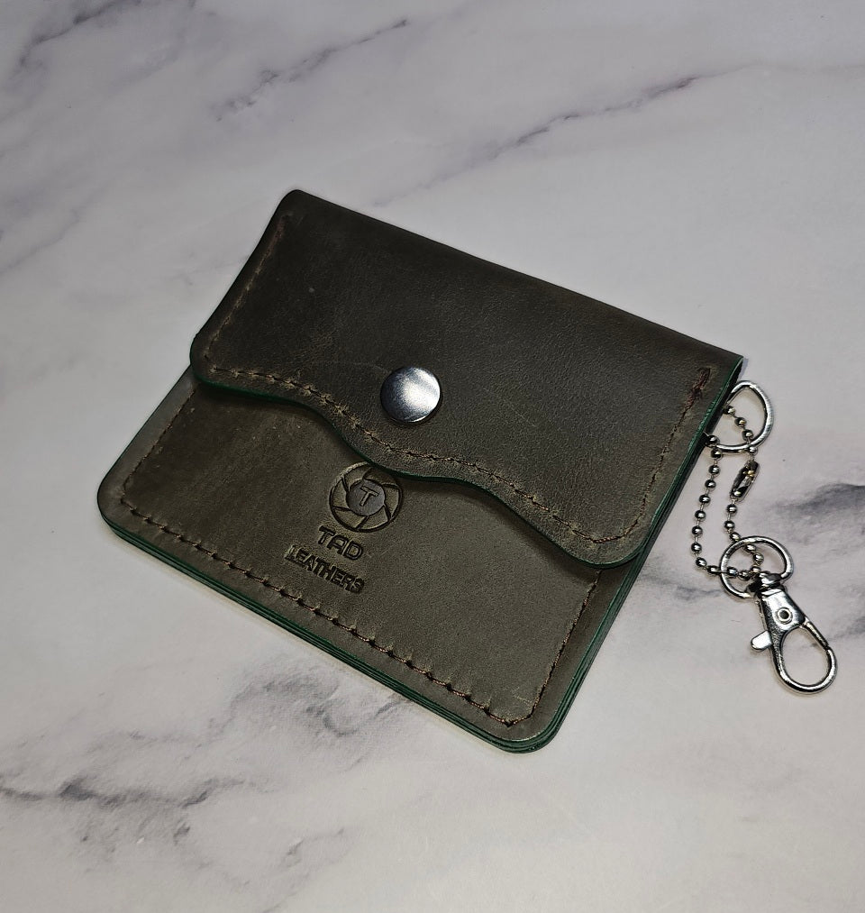 Handmade army green leather Snap wallet