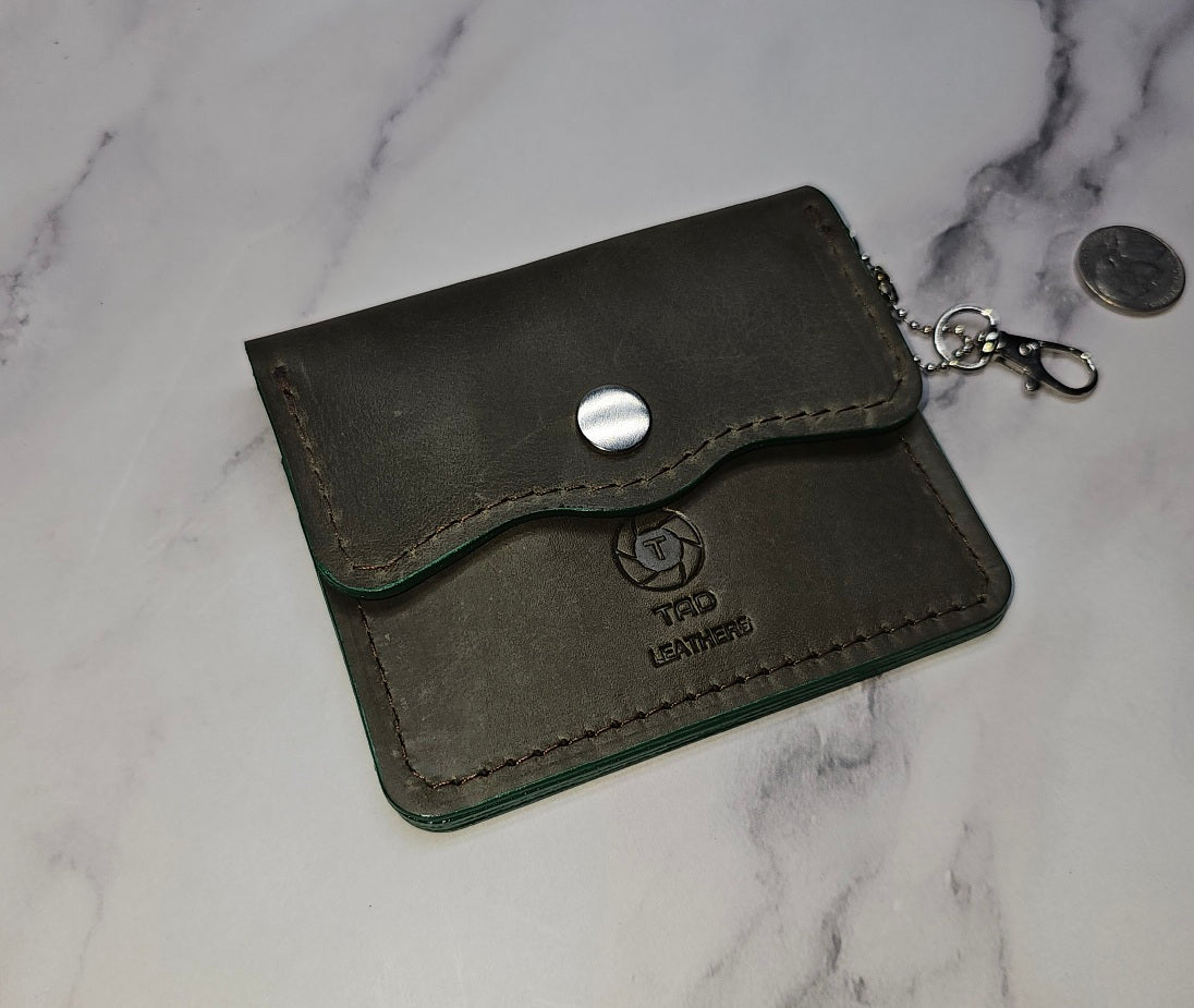 Leather wallet with snap closure handcrafted in Riverview florida