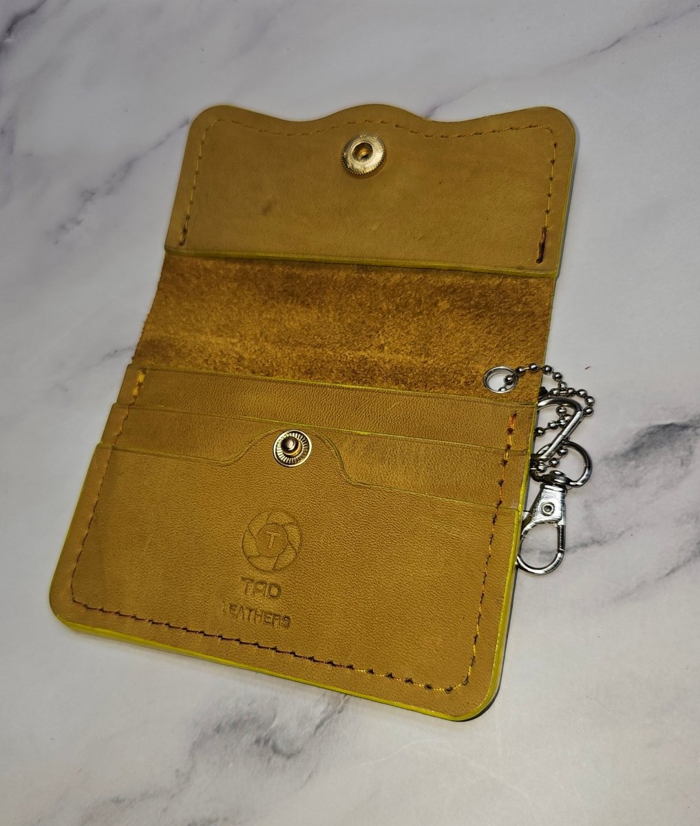 Yellow Leather Snap Wallet - Compact and Stylish - Tad LeathersBest leather walletExotic leatherLeather walletTad Leathers