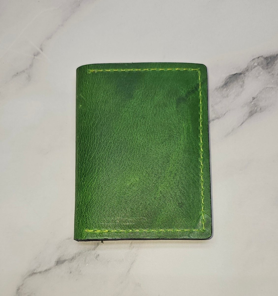 Vibrant Green Leather Card Wallet - Bold Handcrafted ID Holder Design - Tad Leathers