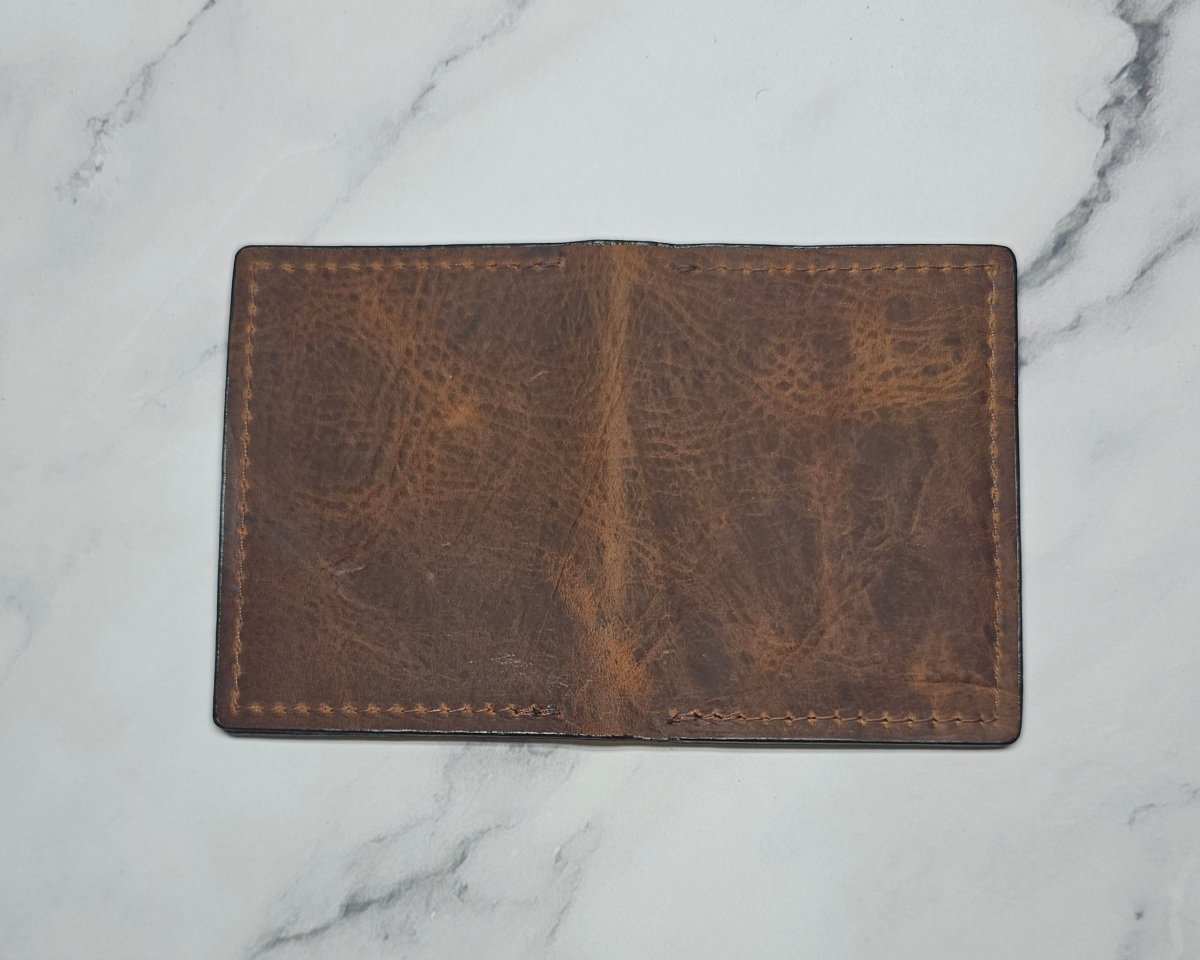 Volcano Brown Textured Card Wallet - Handcrafted Leather ID Holder - Tad Leathers