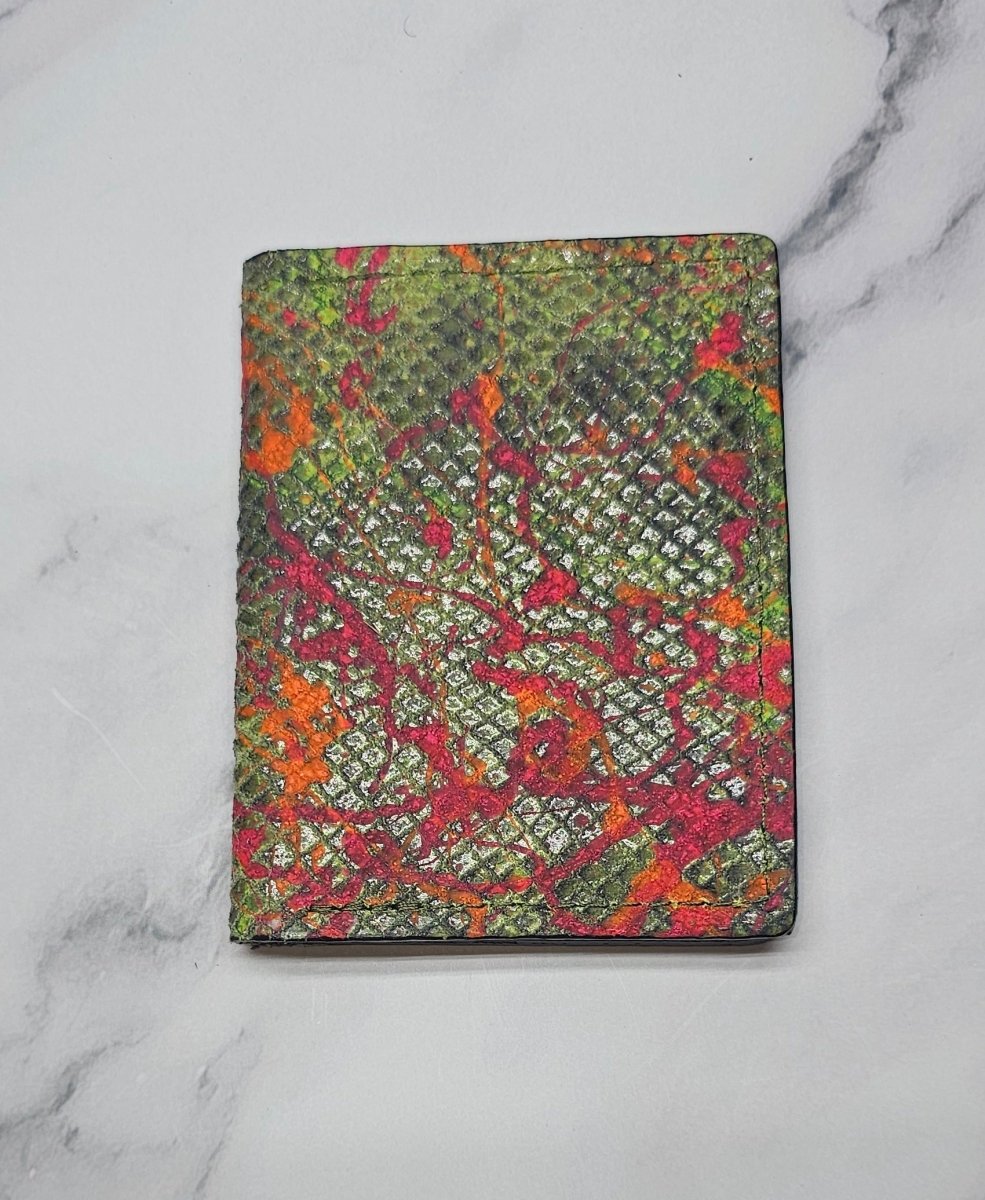 Psychedelic Green Artistic Card Wallet - Unique Handcrafted Leather Design - Tad Leathers