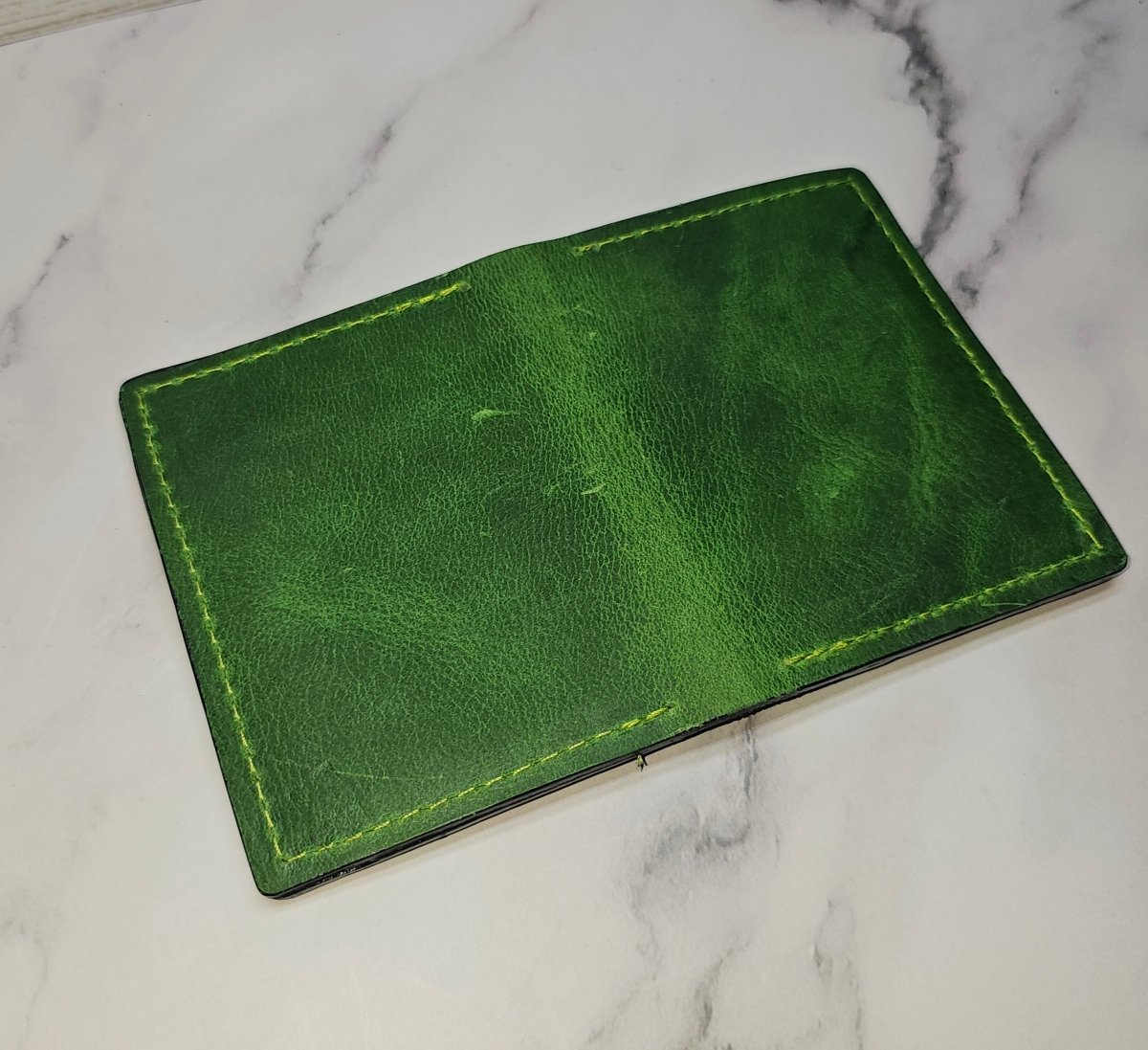 Vibrant Green Leather Card Wallet - Bold Handcrafted ID Holder Design - Tad Leathers