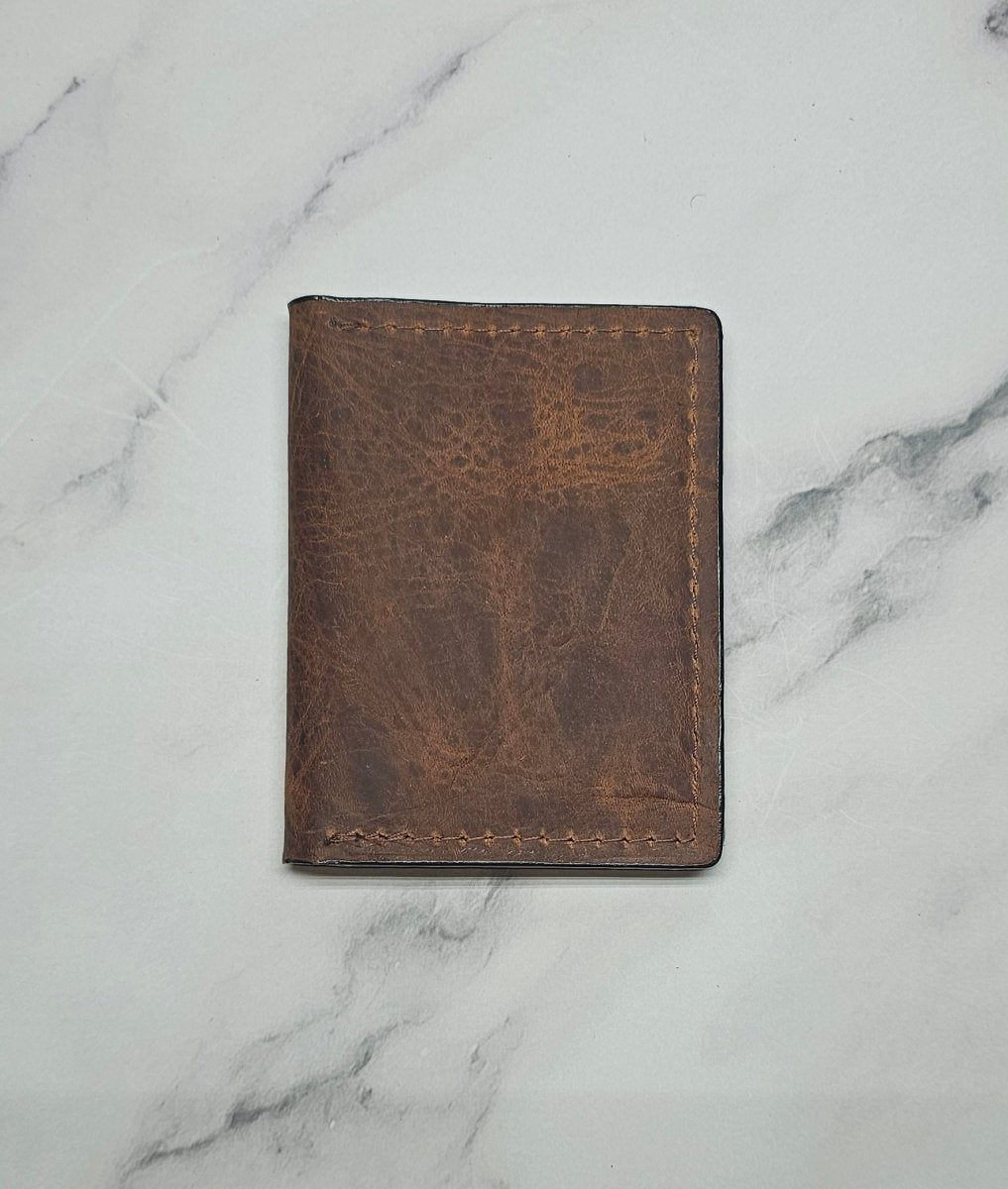 Volcano Brown Textured Card Wallet - Handcrafted Leather ID Holder - Tad Leathers