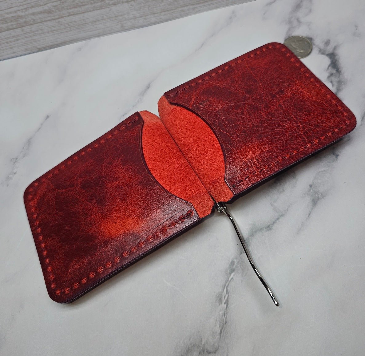 Handcrafted Leather Money Clip - Volcano Red - Premium Full - grain Leather - Tad Leathers - Tad Leathers