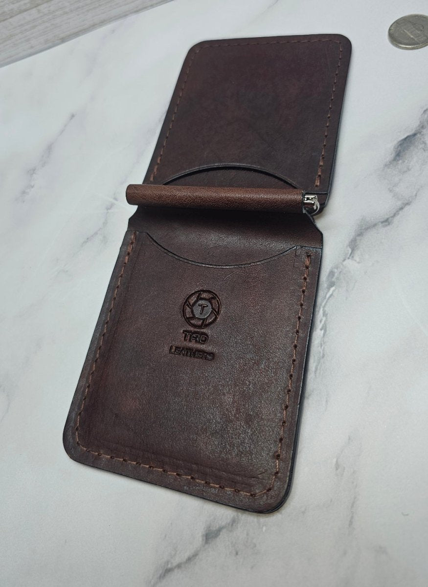 Handcrafted Leather Money Clips - Volcano Brown - Premium Full - grain Leather - Tad Leathers - Tad Leathers