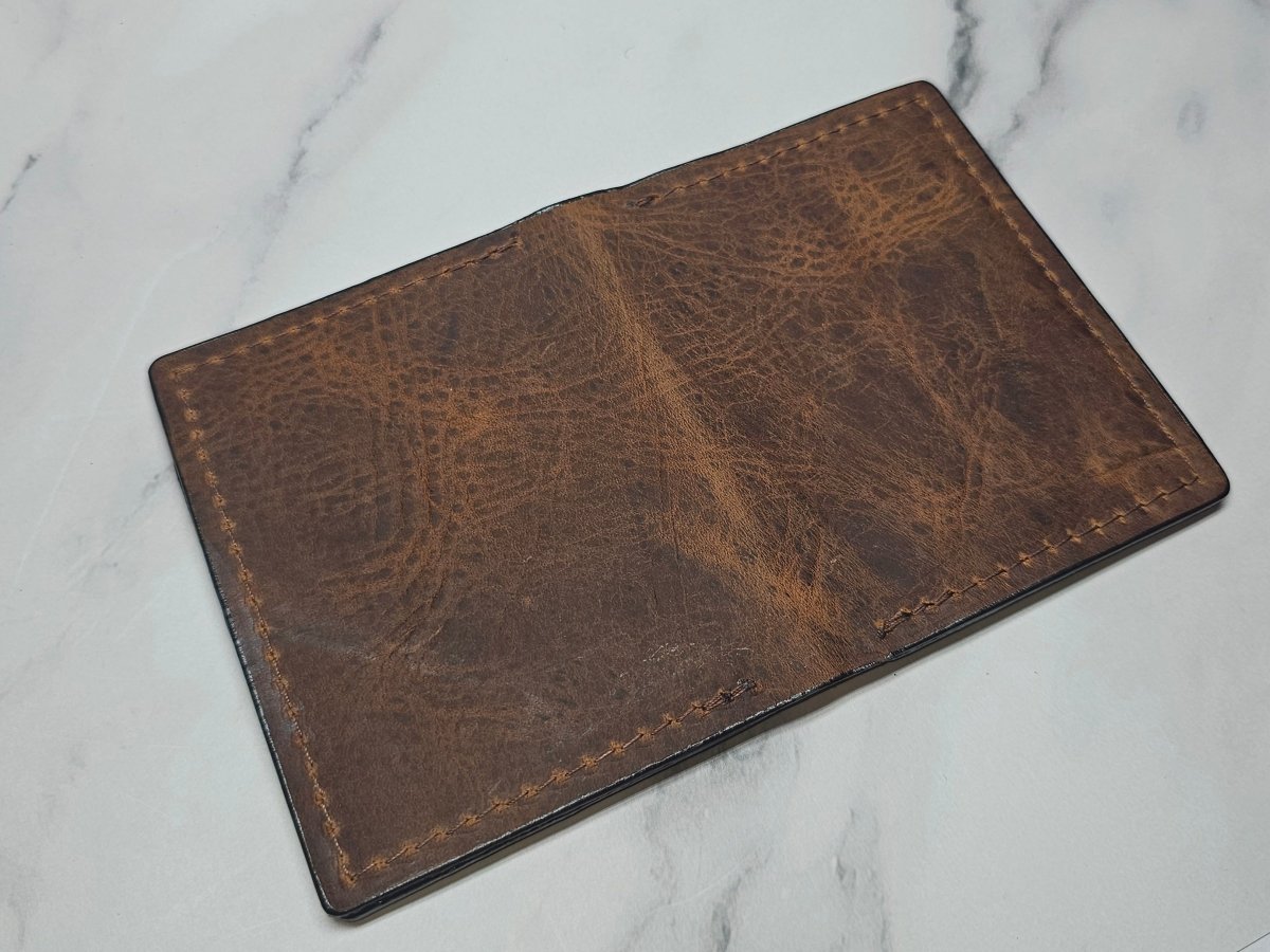 Volcano Brown Textured Card Wallet - Handcrafted Leather ID Holder - Tad Leathers