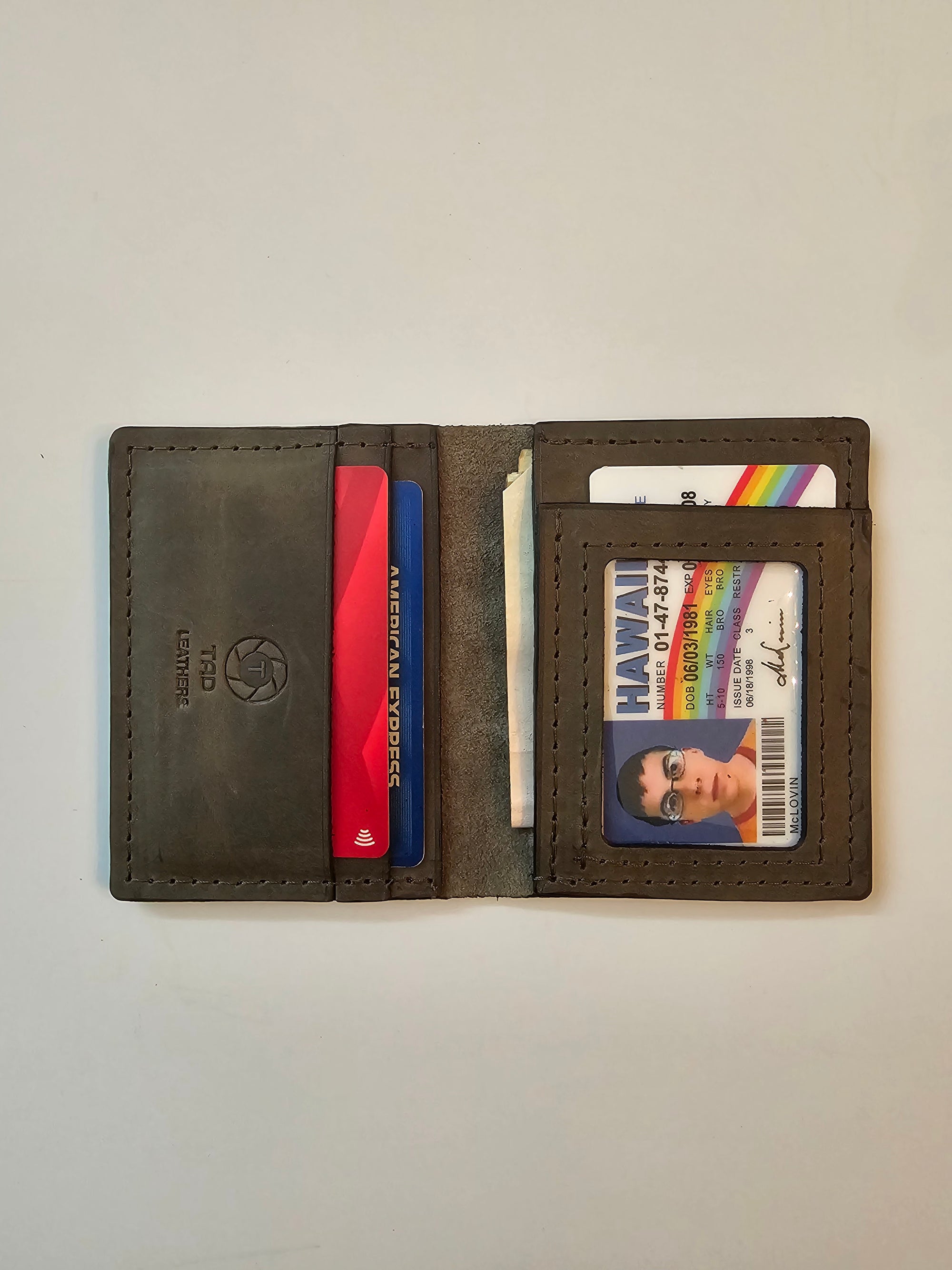 Army Green Military Card Holder - Tactical Style Leather Wallet with ID
