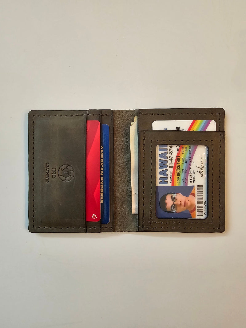 green leather wallet