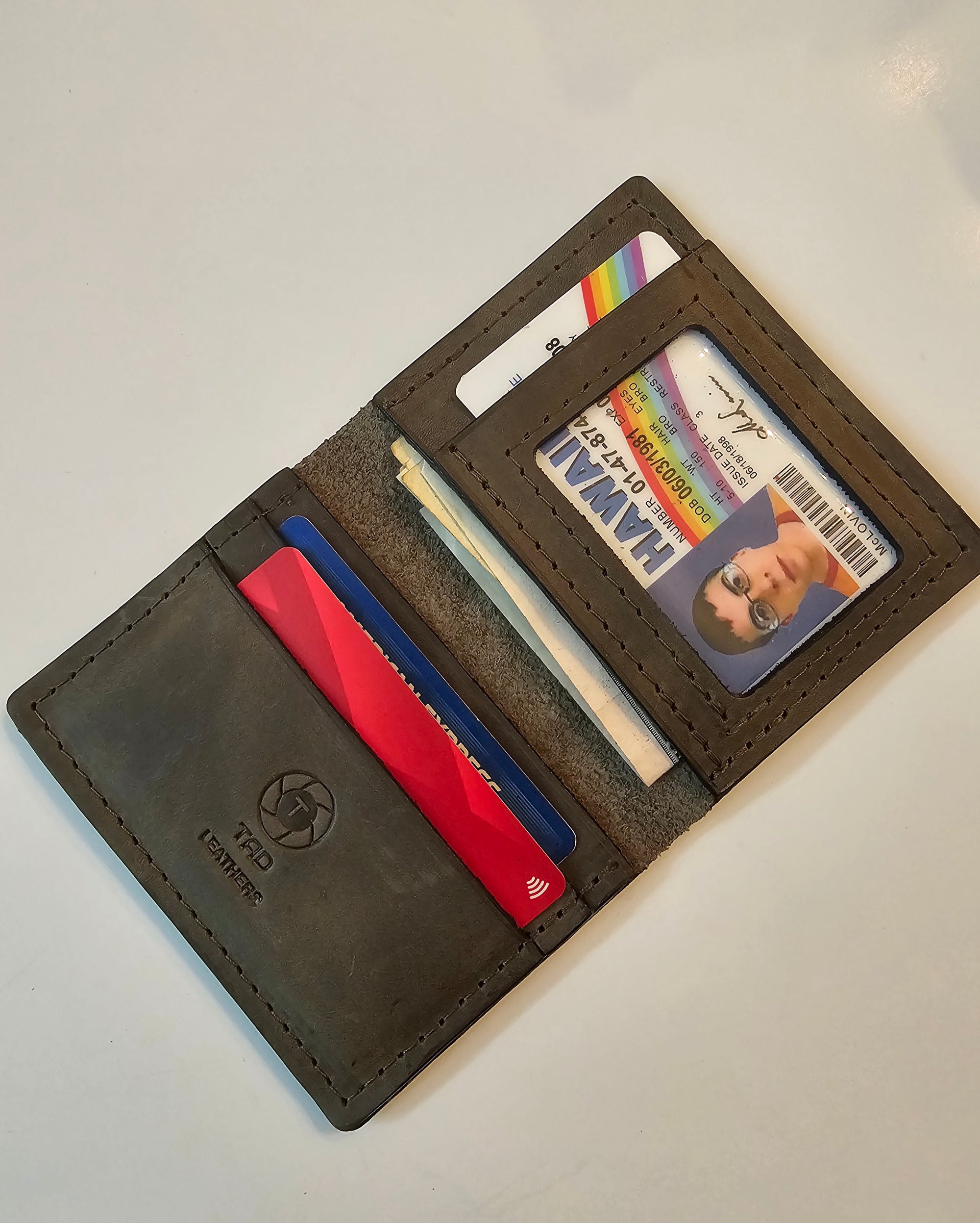 Army Green Military Card Holder - Tactical Style Leather Wallet with ID