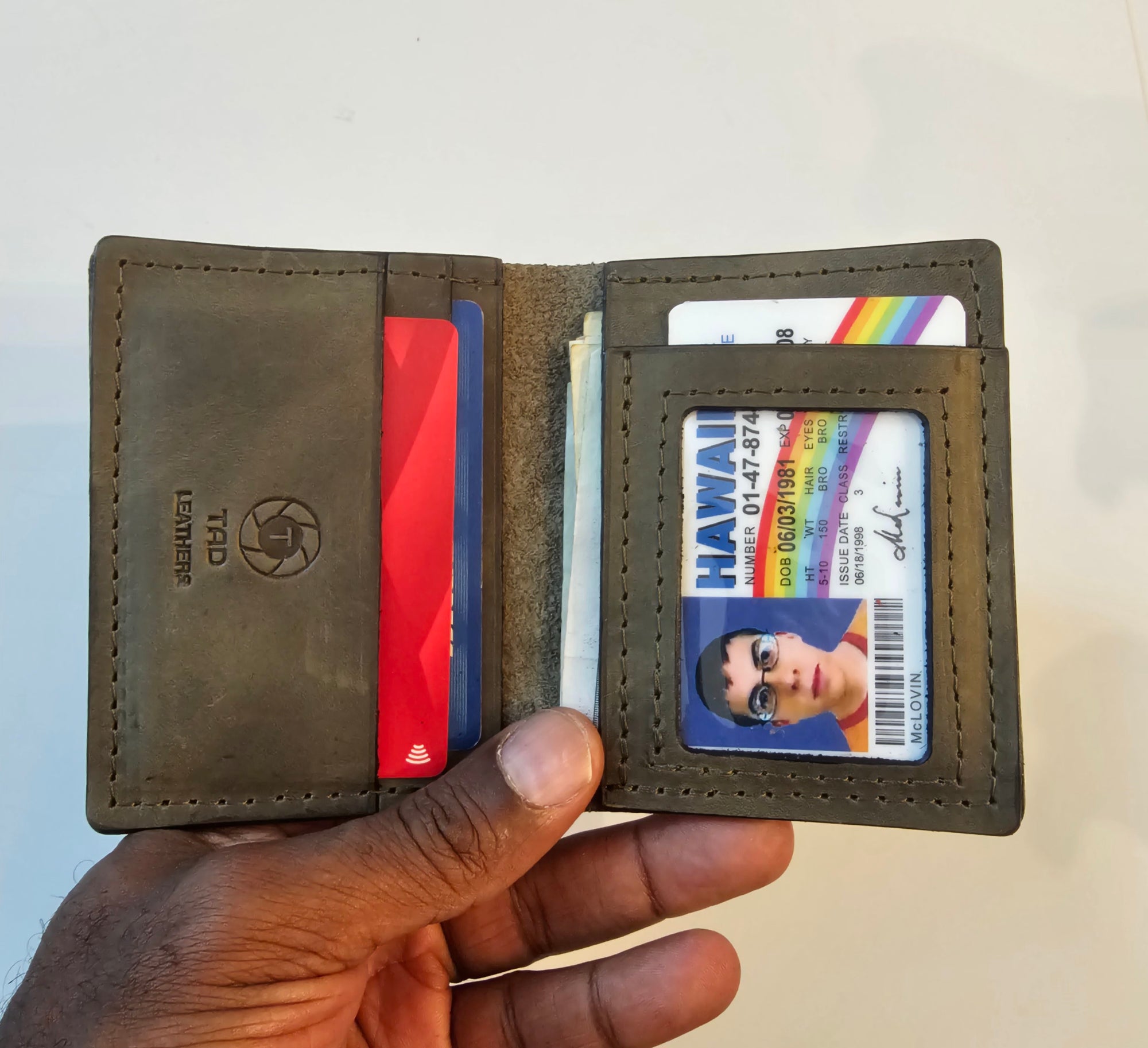 Army Green Military Card Holder - Tactical Style Leather Wallet with ID