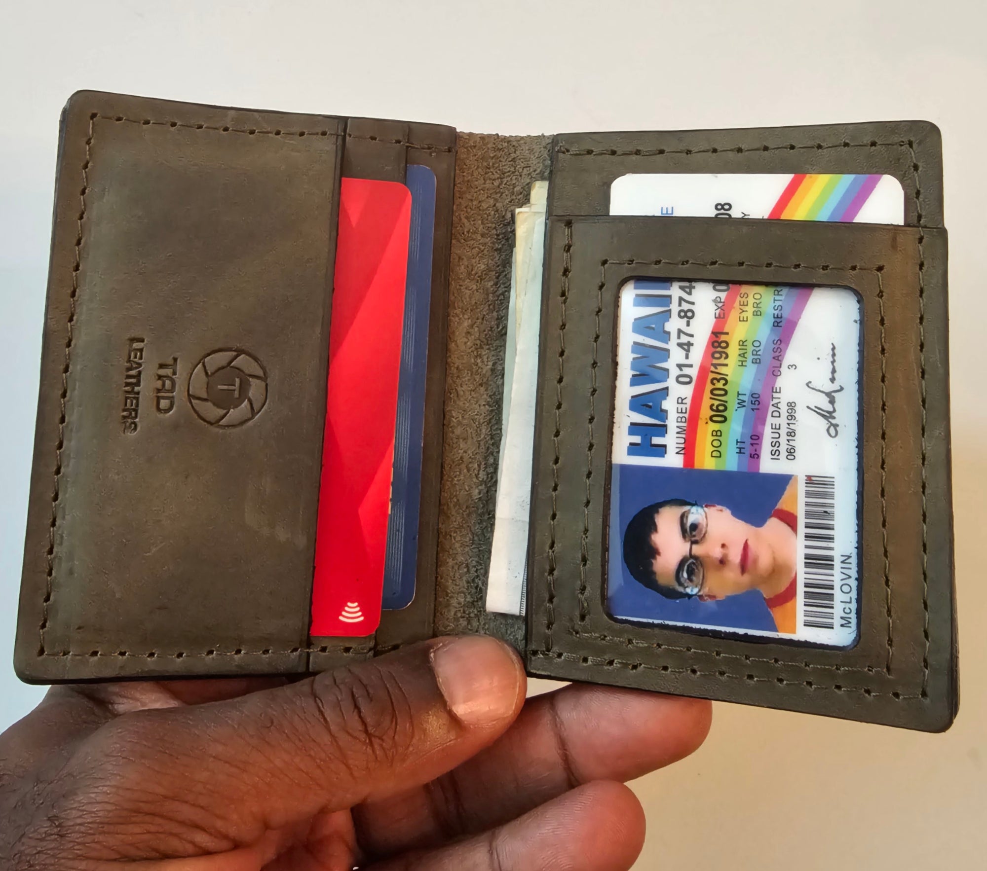 Army Green Military Card Holder - Tactical Style Leather Wallet with ID