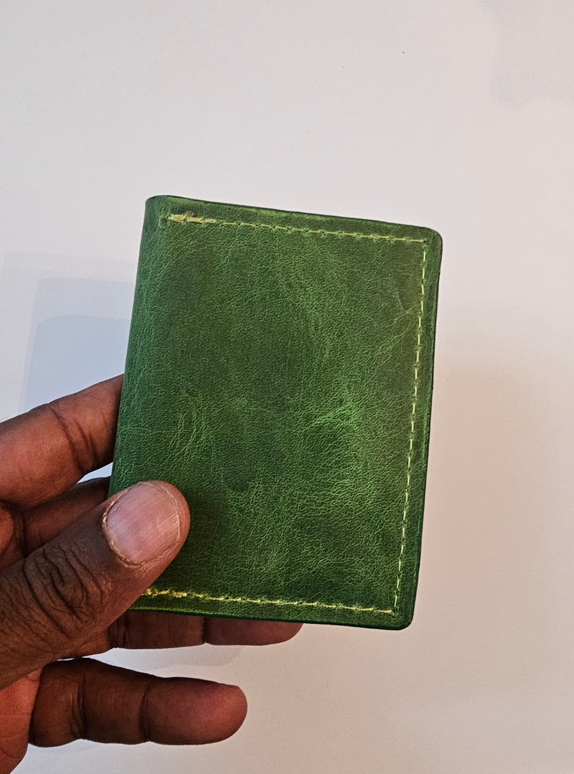 Vibrant Green Leather Card Wallet - Bold Handcrafted ID Holder Design