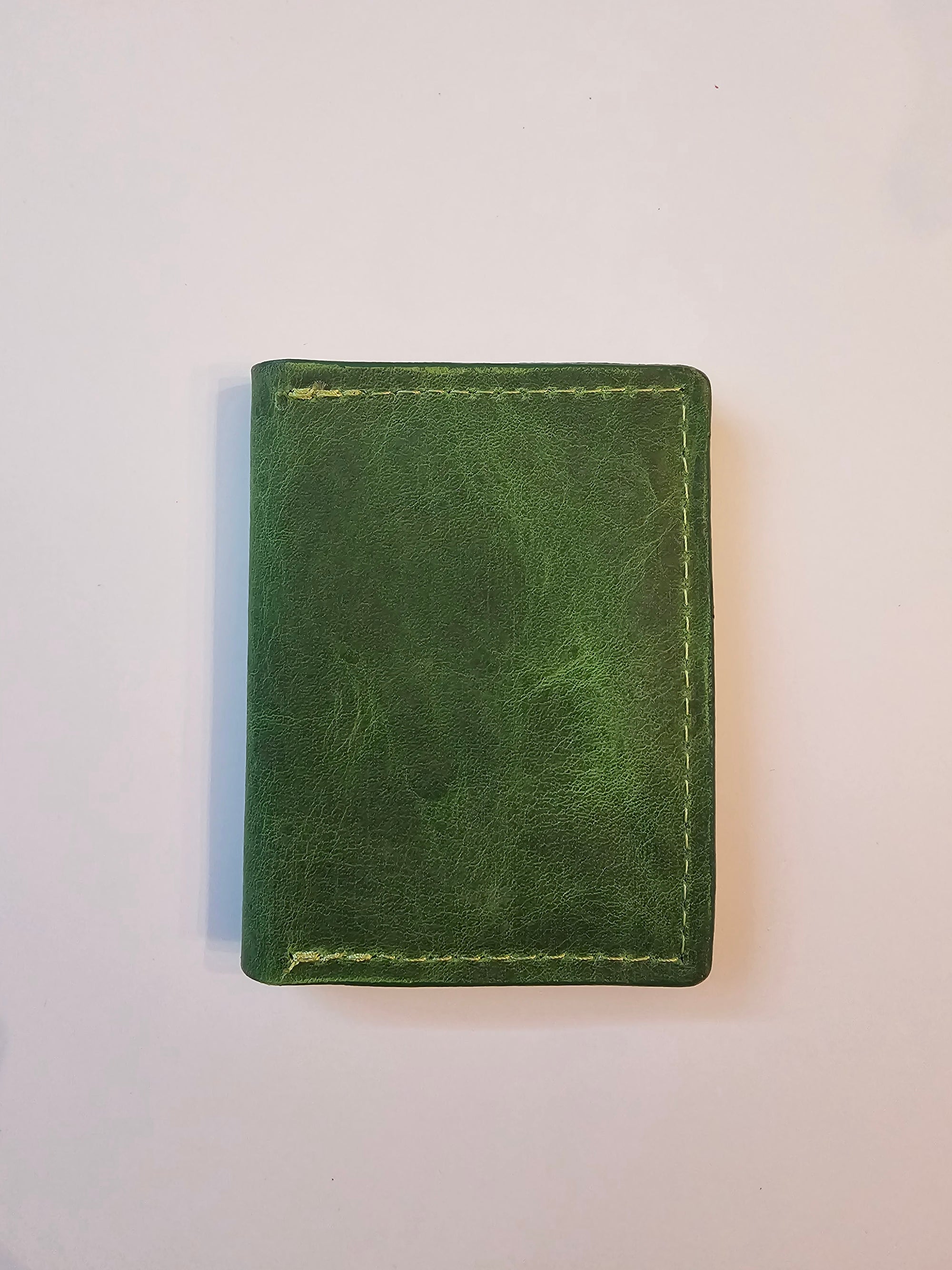 Vibrant Green Leather Card Wallet - Bold Handcrafted ID Holder Design