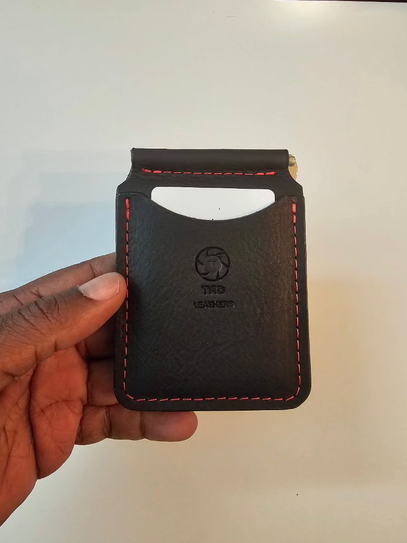 Black with Red Stitching Money Clip
