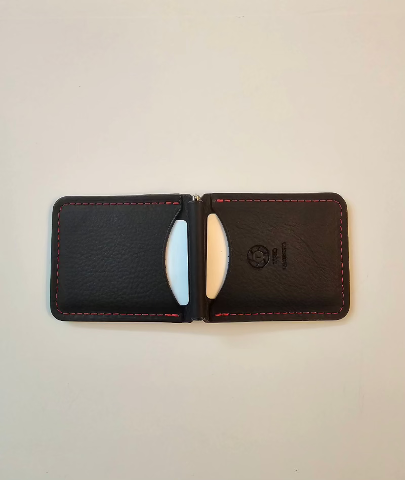 Black Leather with Red Stitching Money Clip