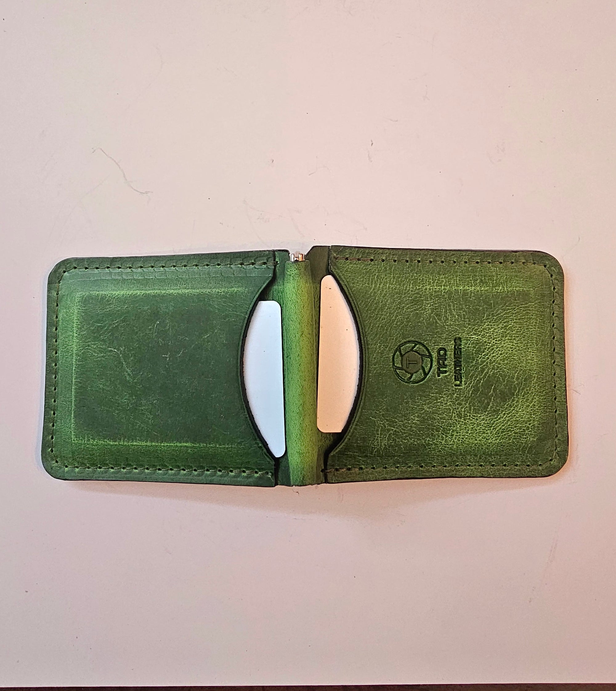 Handcrafted Leather Money Clip - [Electric Green] | Premium Full-Grain Leather | Tad Leathers&quot;