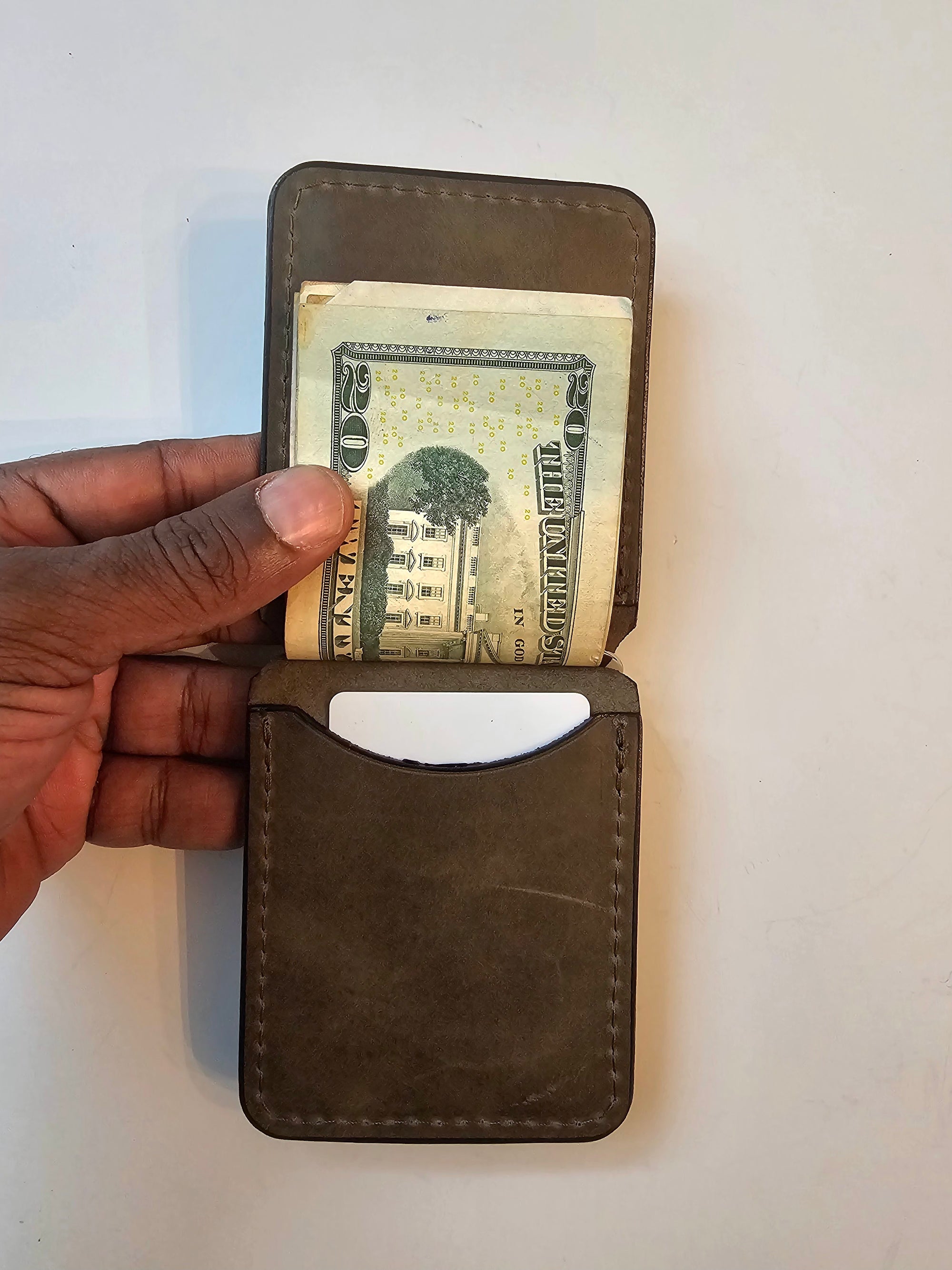Handcrafted Leather Money Clip - Olive Green- | Premium Full-Grain Leather | Tad Leathers&quot;
