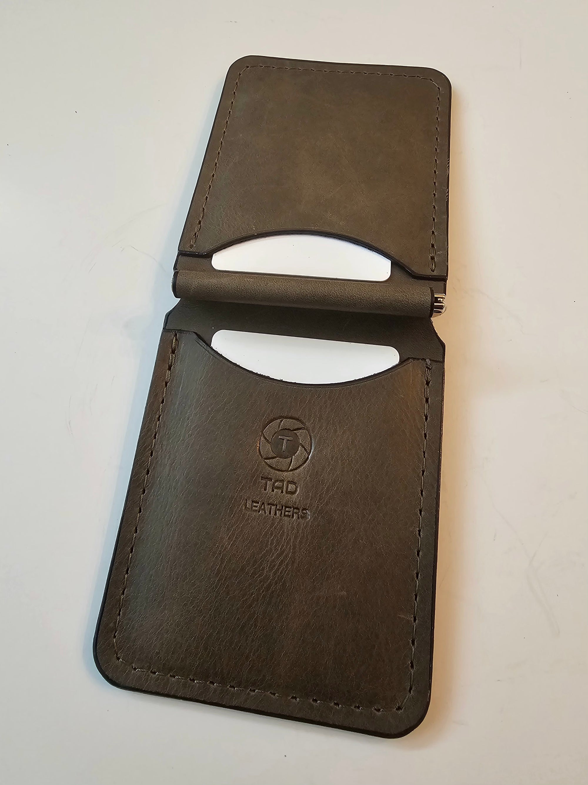 Handcrafted Leather Money Clip - Olive Green- | Premium Full-Grain Leather | Tad Leathers&quot;