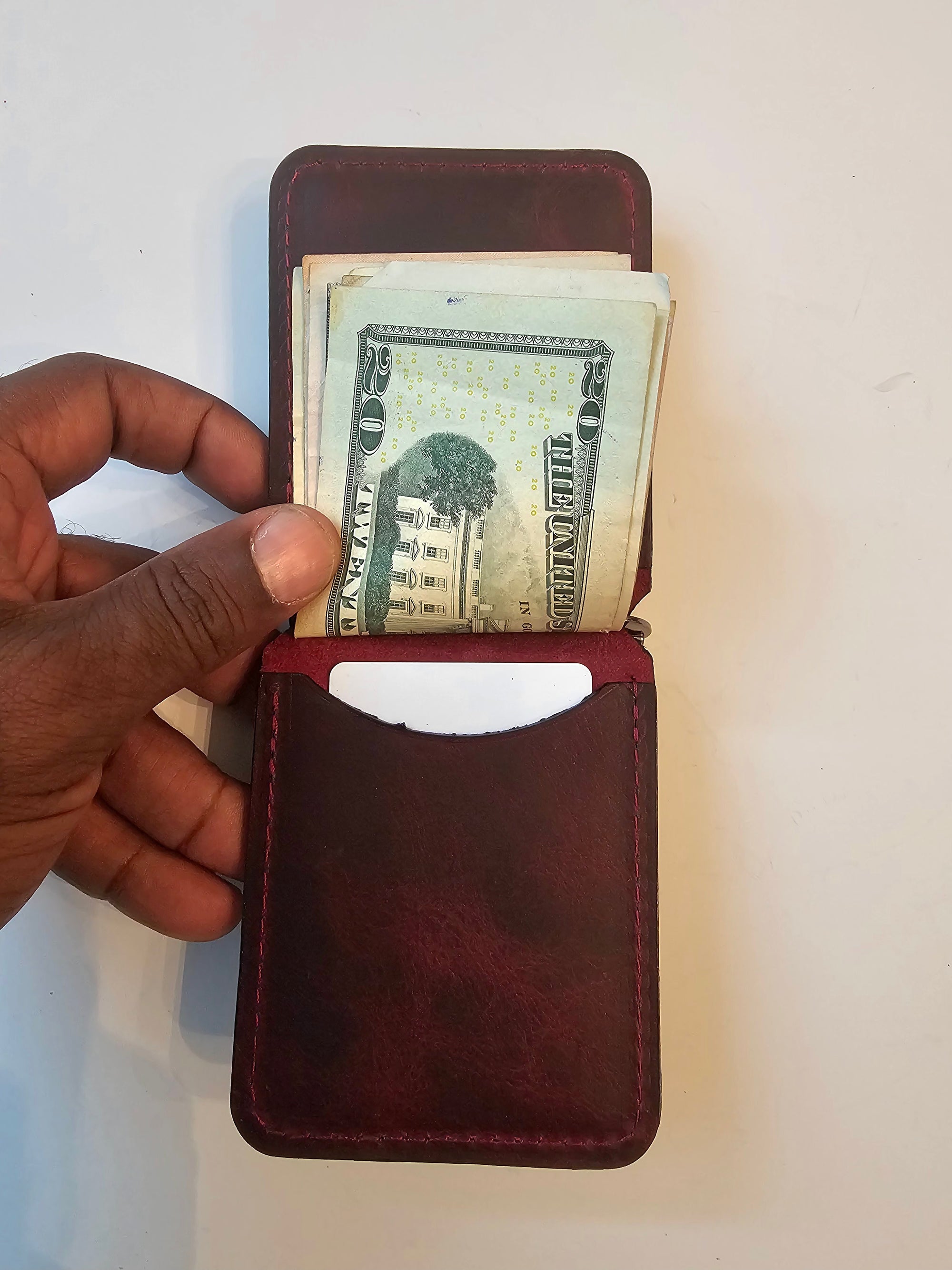 Handcrafted Leather Money Clip-Volcano Red-Premium Full-grain Leather-Tad Leathers