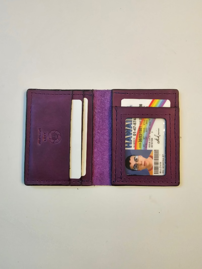 Leather Purple Wallet ID Card Holder Minimalist Cardholder
