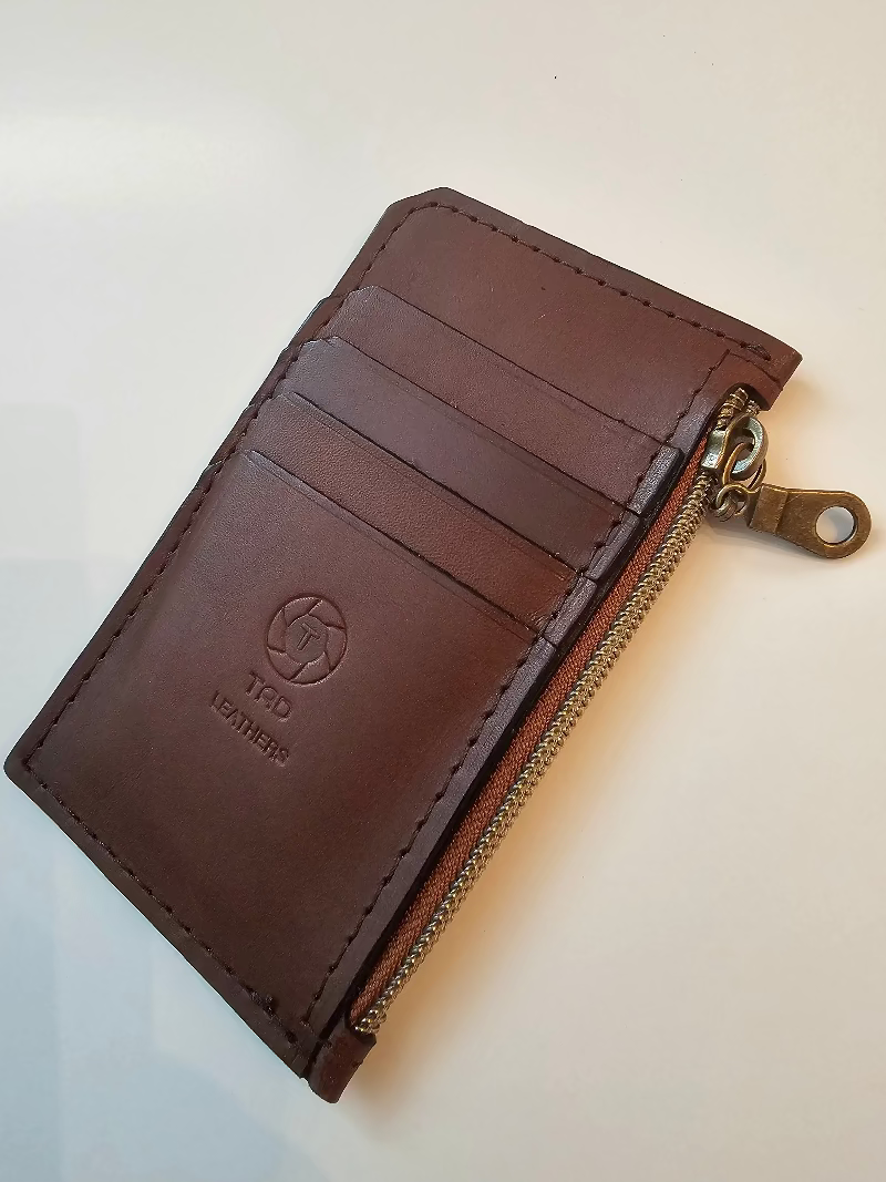 Dark Brown Minimalist Cardholder Zip Pouch - Tad Leathers