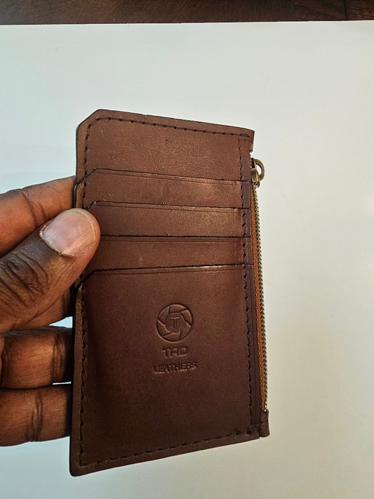 Dark Brown Minimalist Cardholder Zip Pouch - Tad Leathers