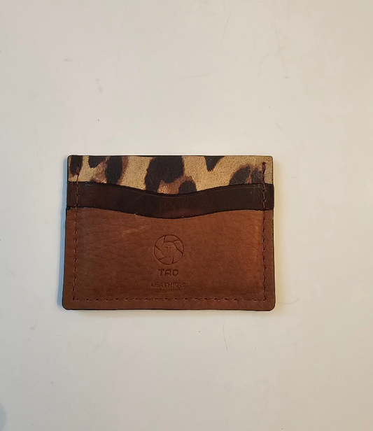Brown & Leopard Print Slim Leather Card Holder Wallet - Tad Leathers