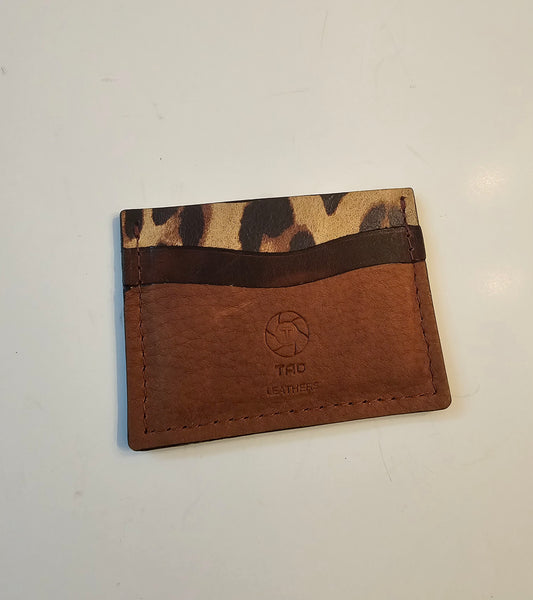 Brown & Leopard Print Slim Leather Card Holder Wallet - Tad Leathers
