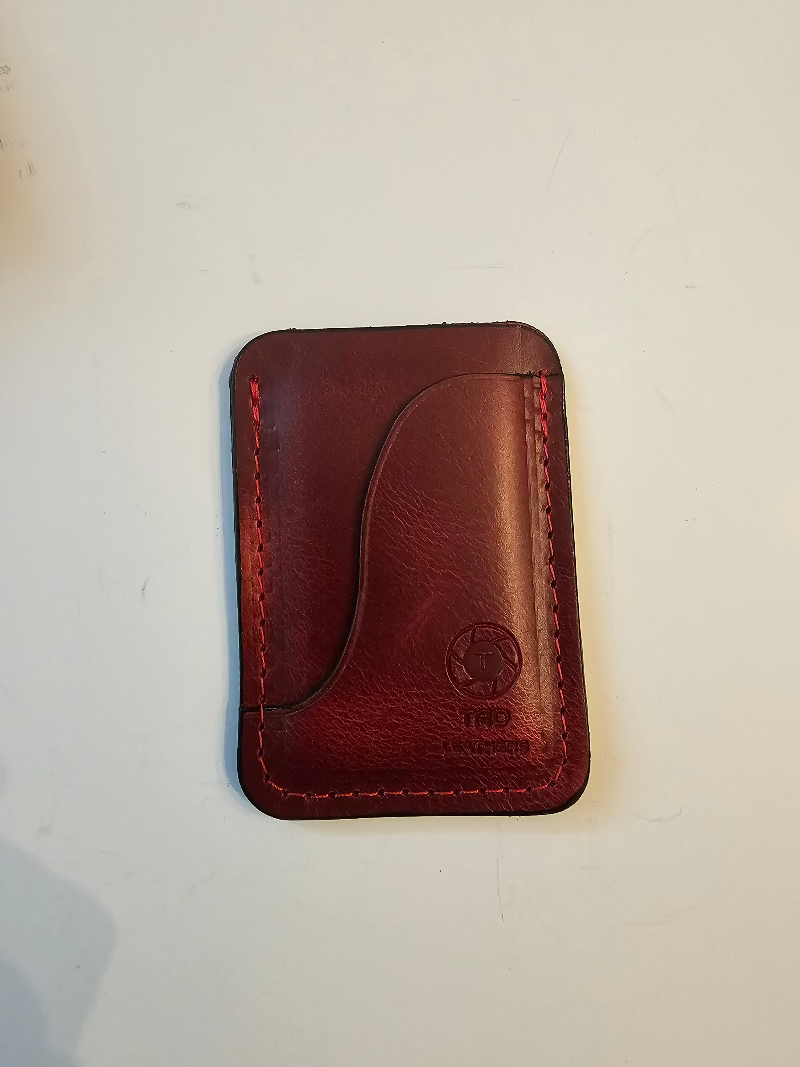 Red Full-Grain Leather Card Holder & Wallet - Tad Leathers