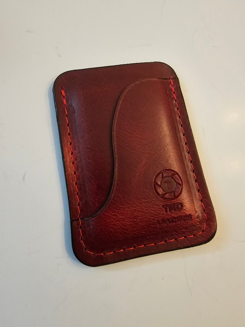 Red Full-Grain Leather Card Holder & Wallet - Tad Leathers