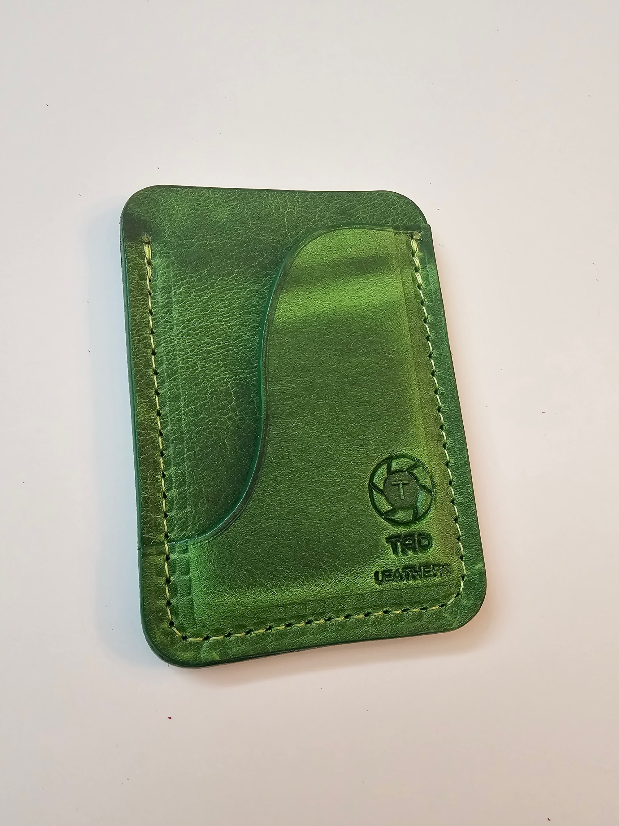 Full-Grain Leather Card Holder- Slim Minimalist Wallet (Green)