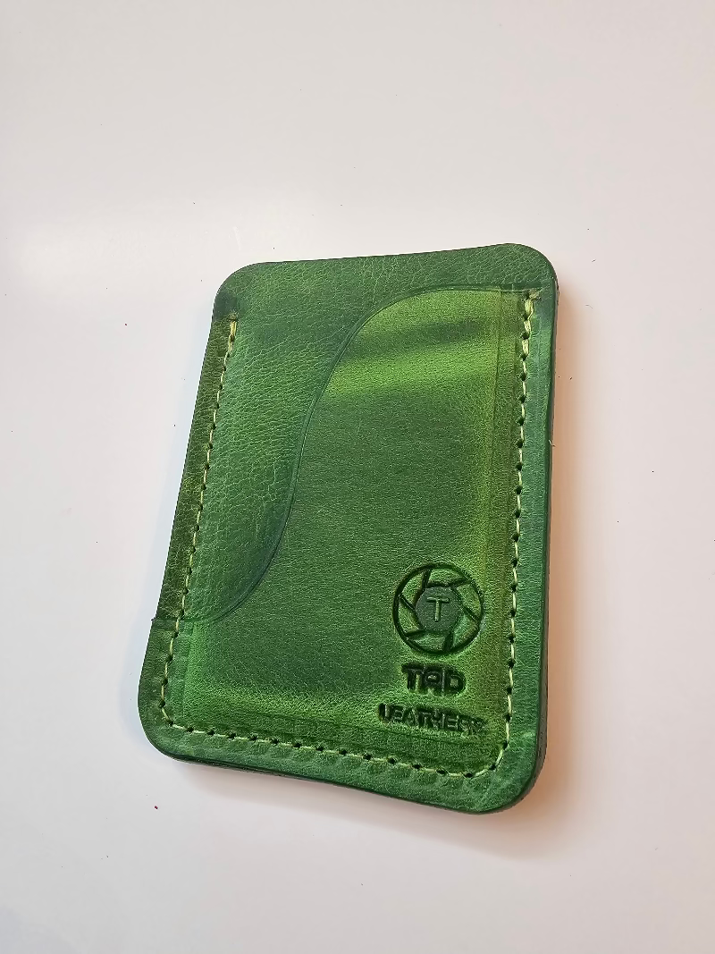 Full-Grain Leather Card Holder- Slim Minimalist Wallet (Green) - Tad Leathers
