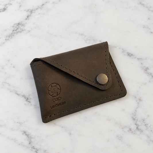 Green Snap Card Holder for Army Style on light marble background