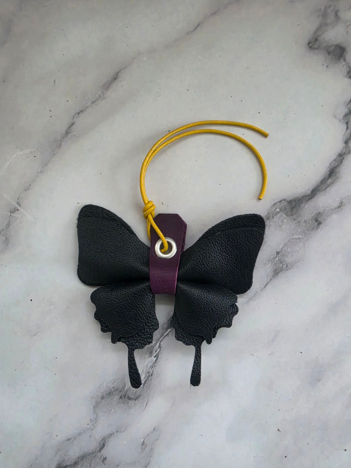 Black and Plum handmade leather butterfly bag charm