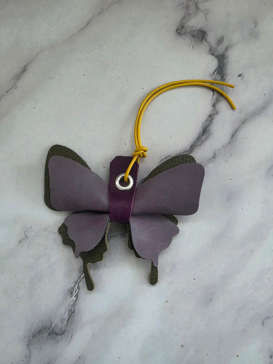 Plum and Olive handmade leather butterfly bag charm