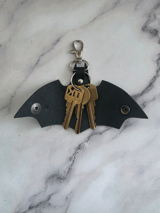Midnight Bat leather key holder with keys displayed