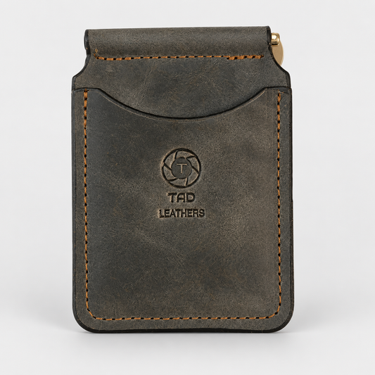 Moss Charcoal handmade leather money clip wallet by Tad Leathers
