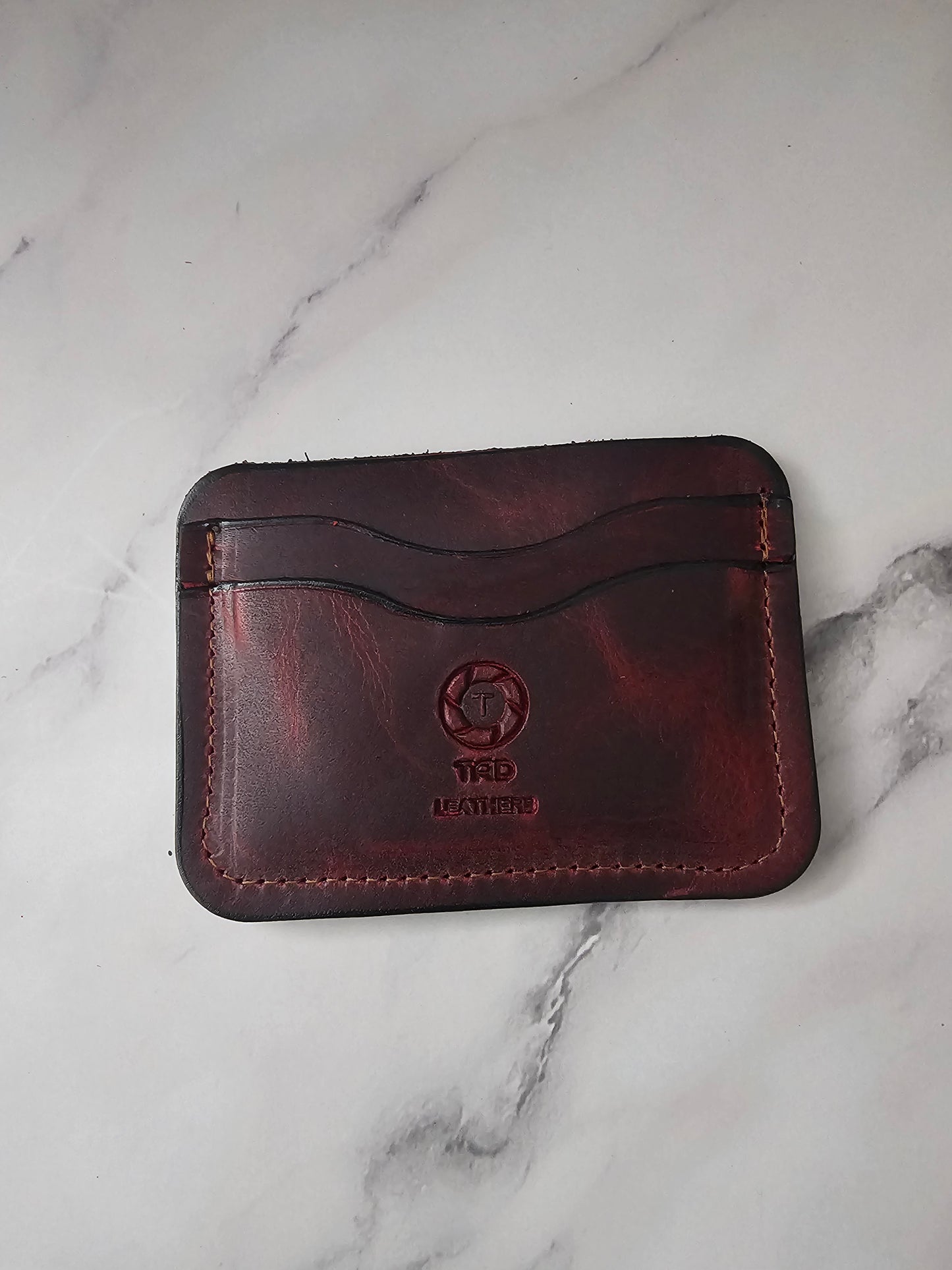 Full-Grain Leather Card Holder- Volcano Red