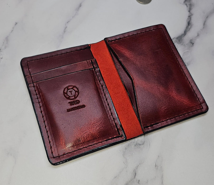Red Minimalist Wallet - Sleek and Compact Design - Tad Leathers